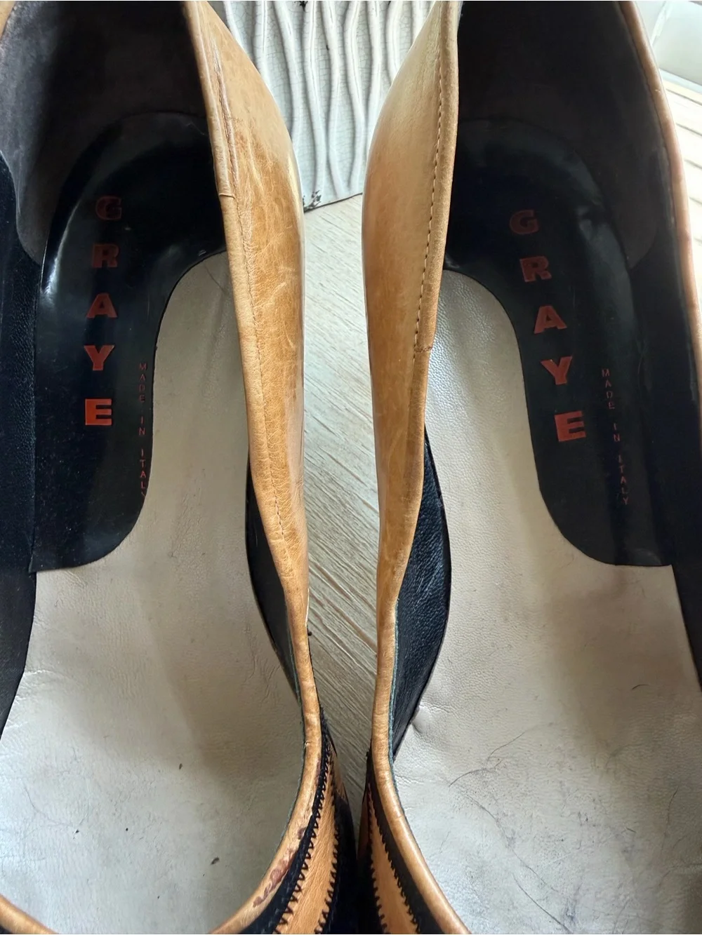 GRAYE Made in Italy Leather Patchwork Pumps Tan Black Heels EU 37